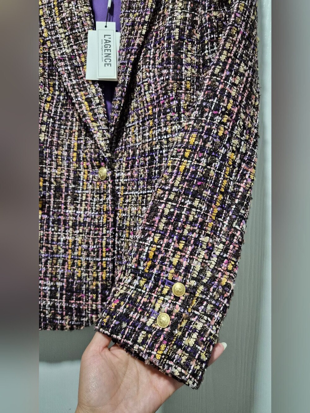 Nwt L'AGENCE Chamberlain Purple Multi Tweed Single-Button Blazer Size 8 - Picture 8 of 14